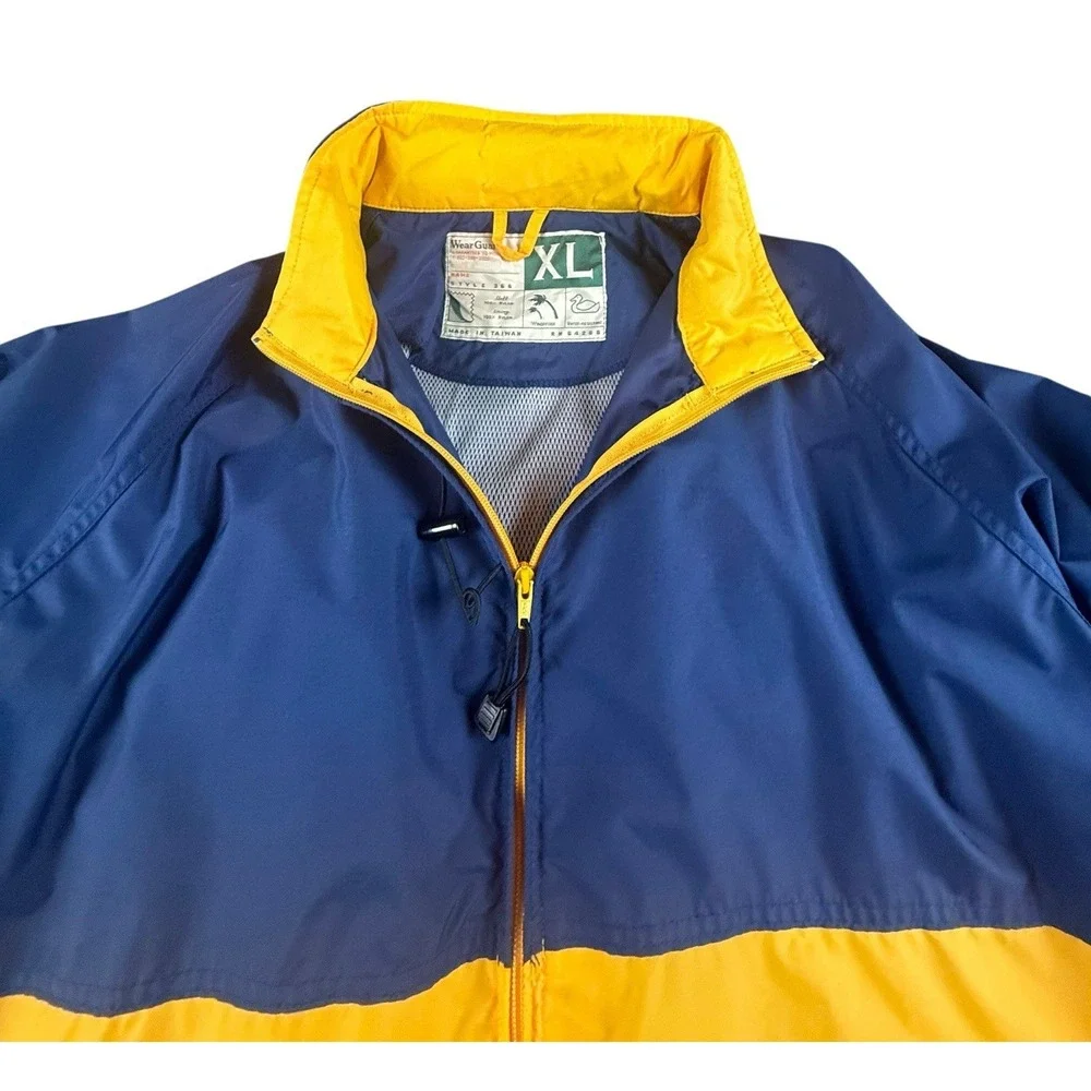 VINTAGE WEARGUARD Mens XL Blue Yellow Hooded Windbreaker Jacket